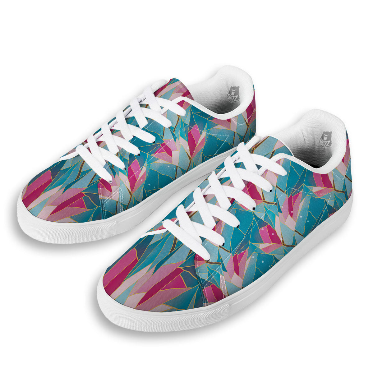 Tulip Polygon Print Pattern White Low Top Sneakers-grizzshop