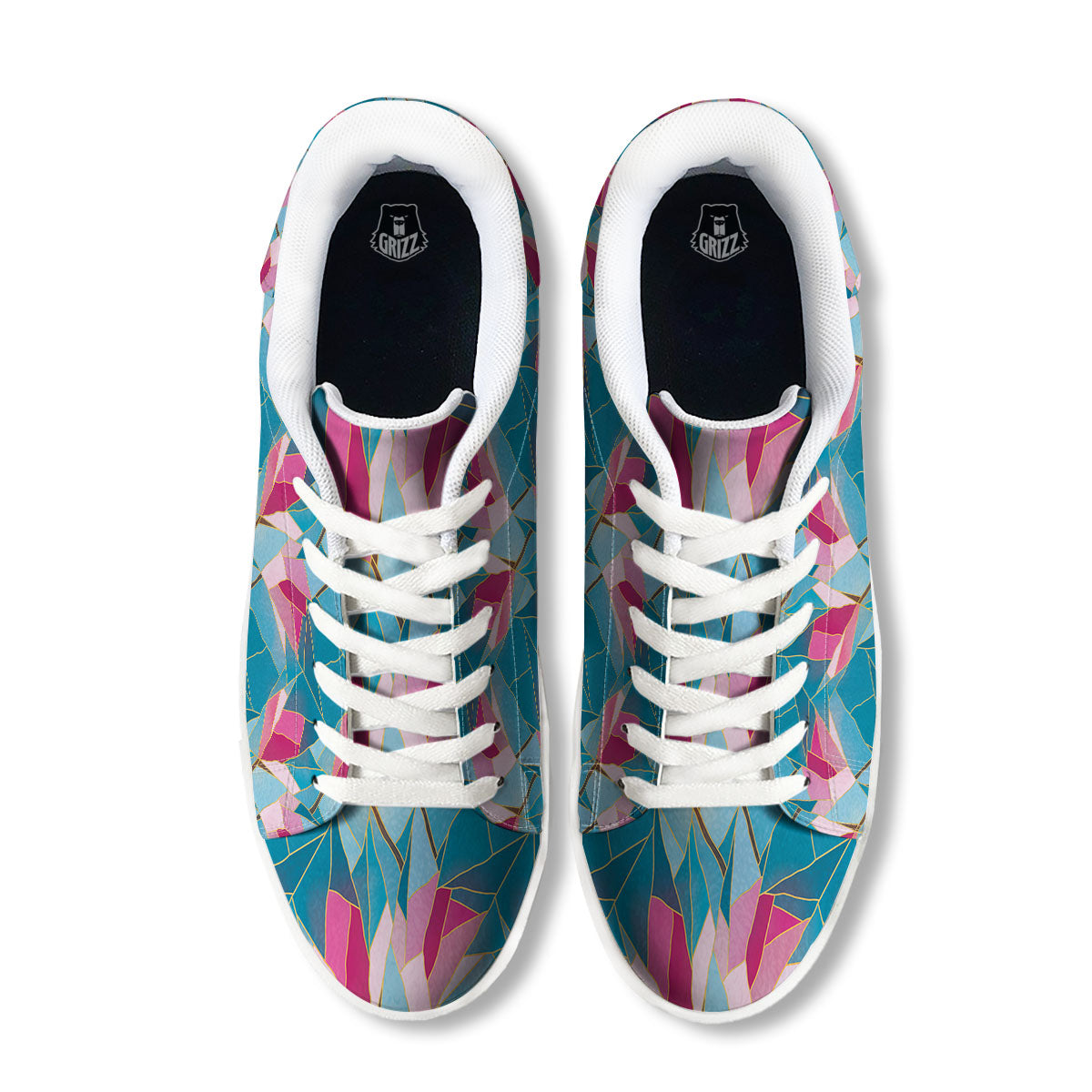 Tulip Polygon Print Pattern White Low Top Sneakers-grizzshop
