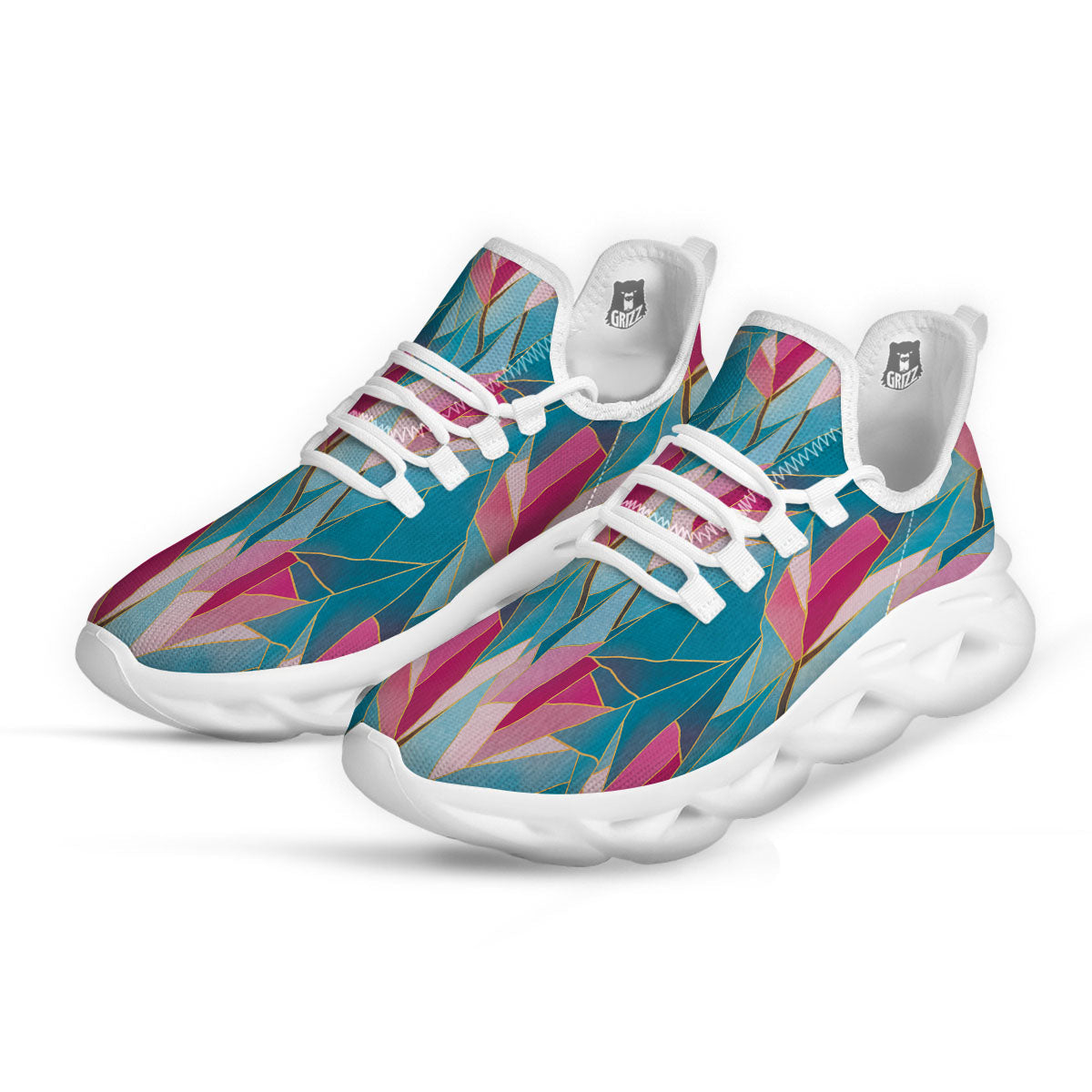 Tulip Polygon Print Pattern White Running Shoes-grizzshop