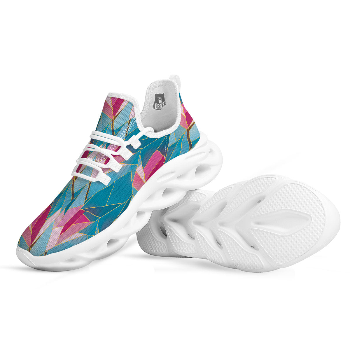 Tulip Polygon Print Pattern White Running Shoes-grizzshop
