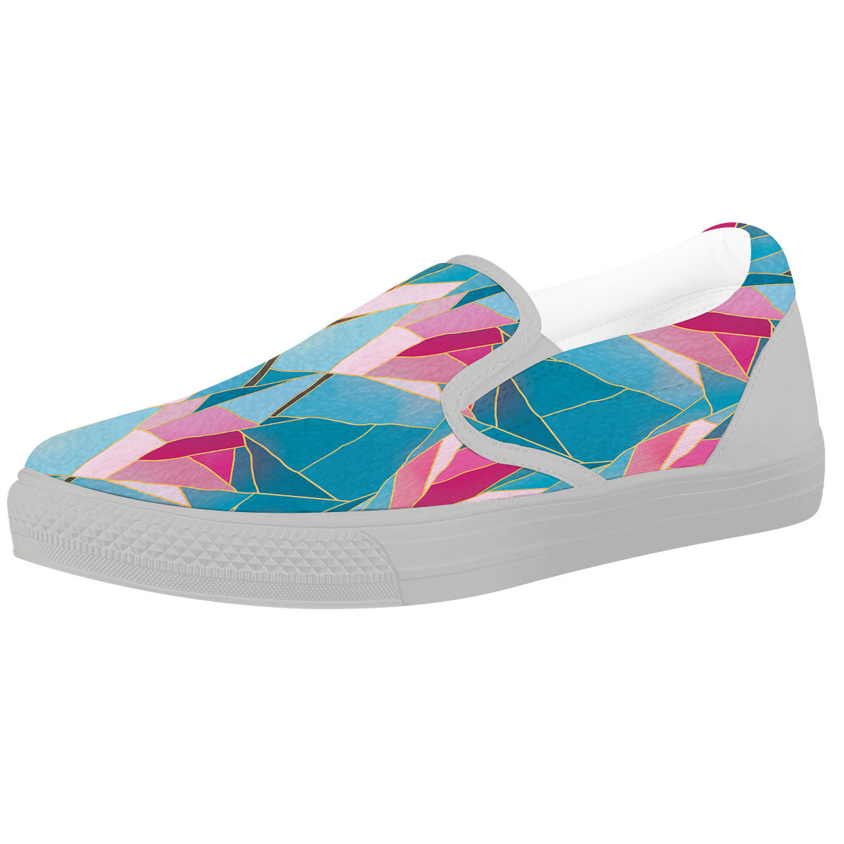 Tulip Polygon Print Pattern White Slip On Shoes-grizzshop