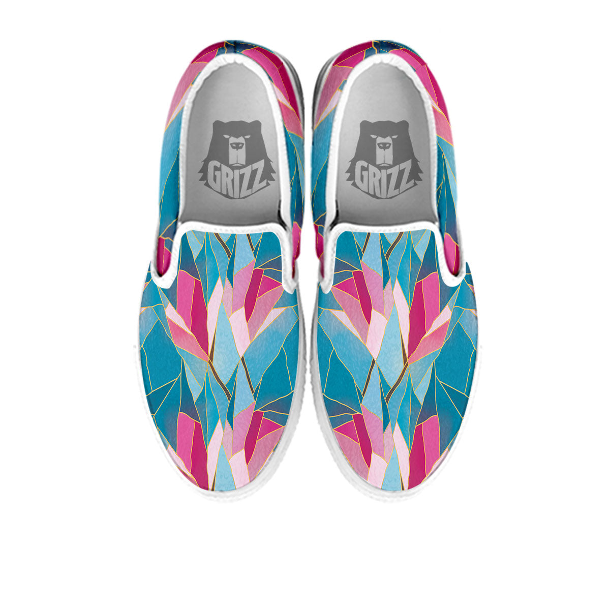Tulip Polygon Print Pattern White Slip On Shoes-grizzshop