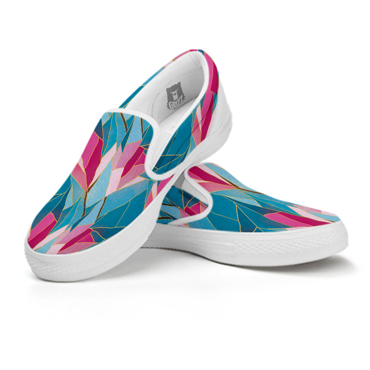 Tulip Polygon Print Pattern White Slip On Shoes-grizzshop