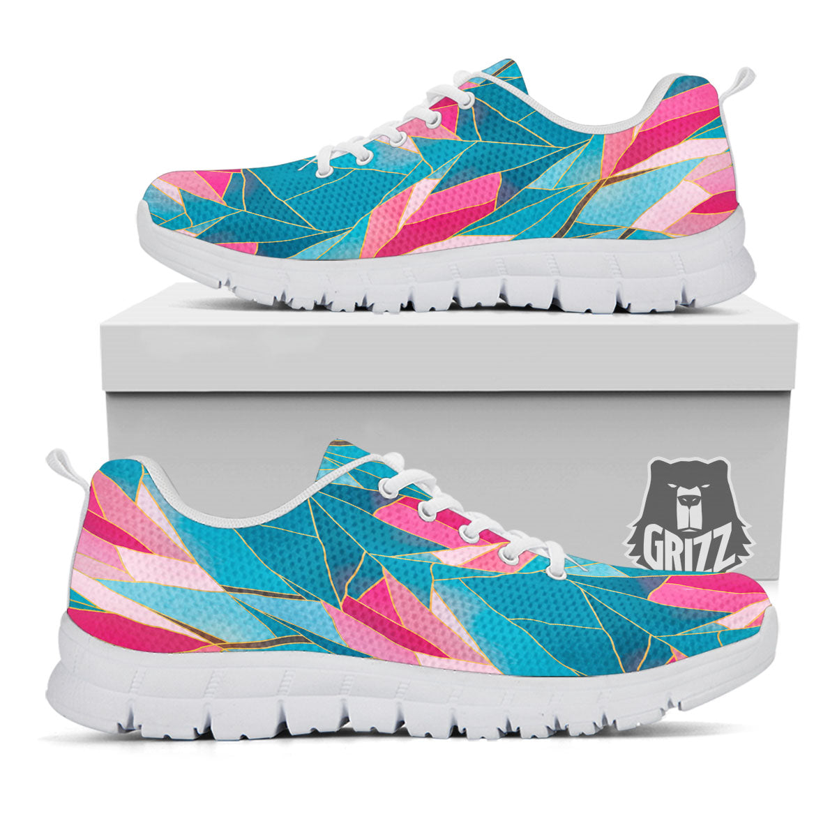Tulip Polygon Print Pattern White Sneaker-grizzshop
