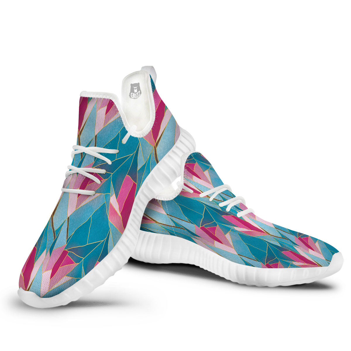 Tulip Polygon Print Pattern White Walking Shoes-grizzshop