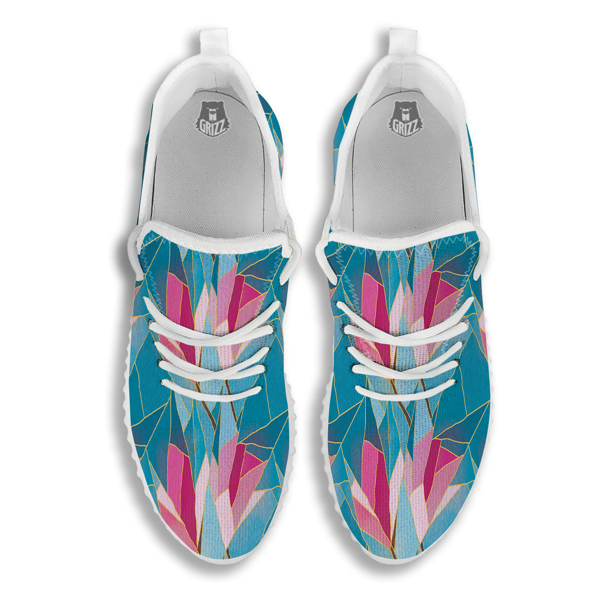 Tulip Polygon Print Pattern White Walking Shoes-grizzshop