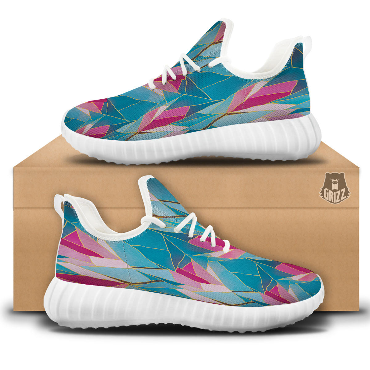 Tulip Polygon Print Pattern White Walking Shoes-grizzshop