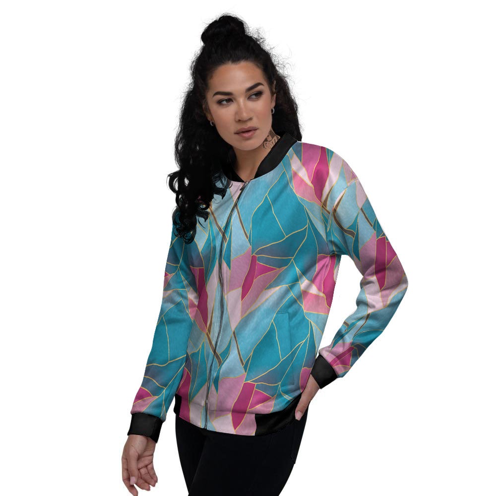 Tulip Polygon Print Pattern Women's Bomber Jacket-grizzshop