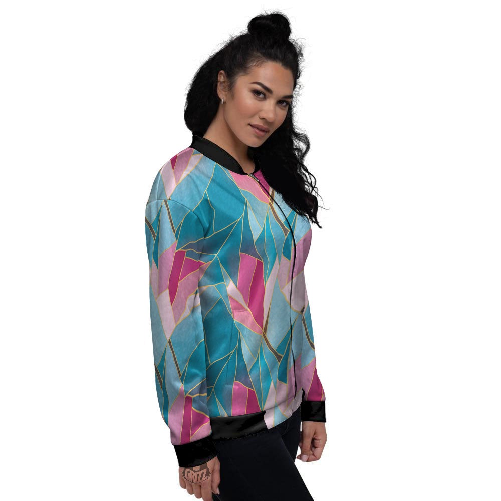 Tulip Polygon Print Pattern Women's Bomber Jacket-grizzshop