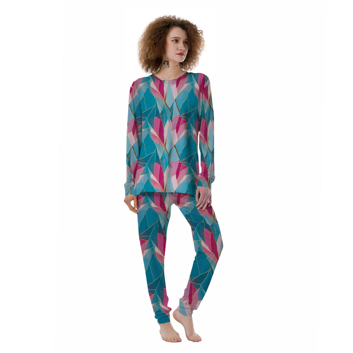 Tulip Polygon Print Pattern Women's Pajamas-grizzshop