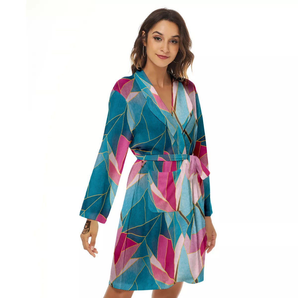 Tulip Polygon Print Pattern Women's Robe-grizzshop