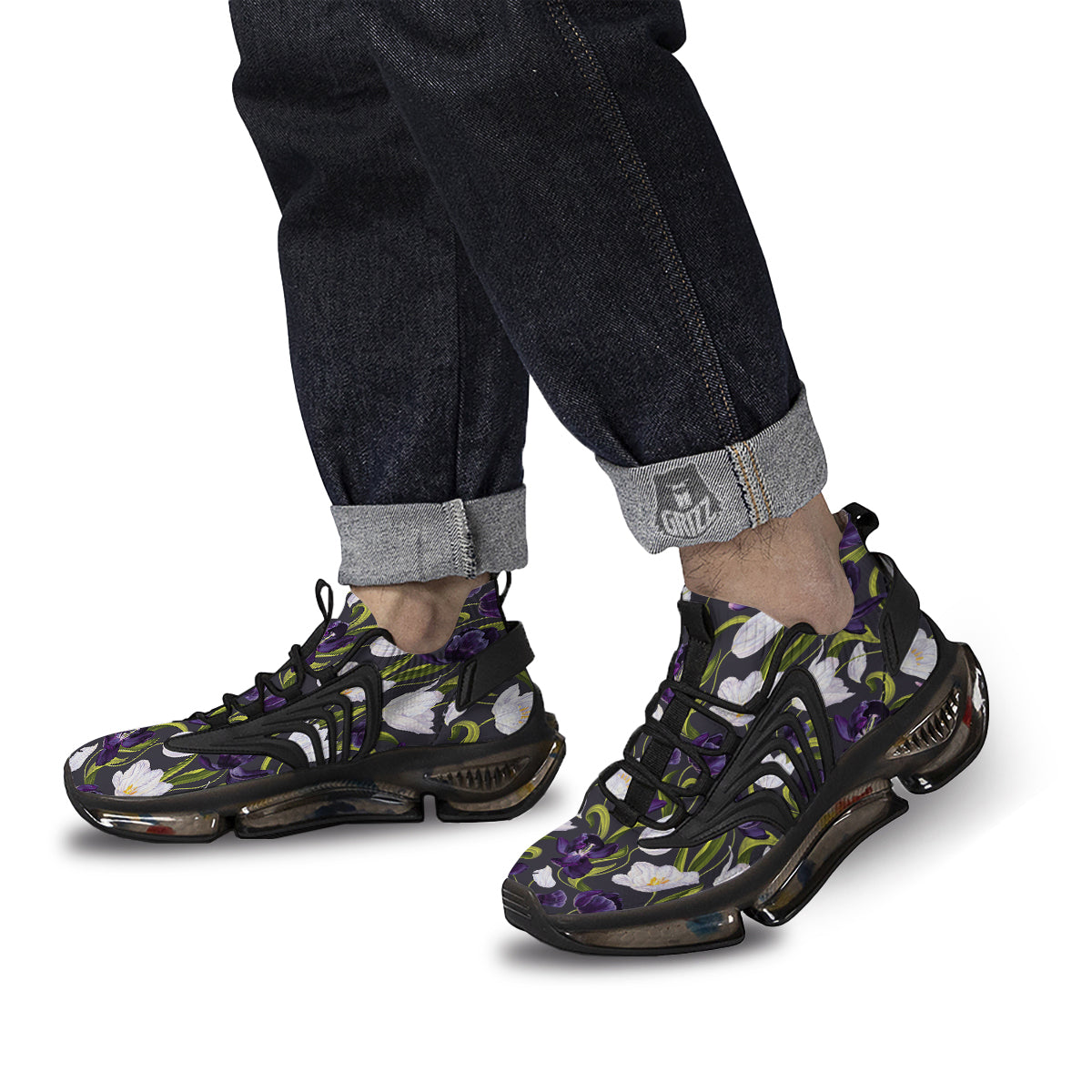 Tulip Purple And White Print Pattern Black Gym Shoes-grizzshop