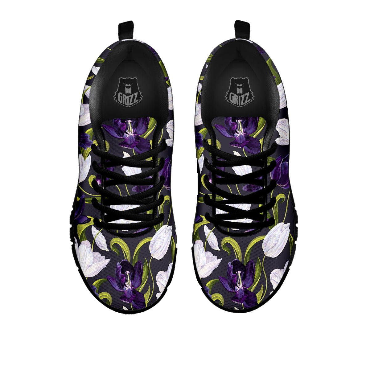 Tulip Purple And White Print Pattern Black Sneaker-grizzshop