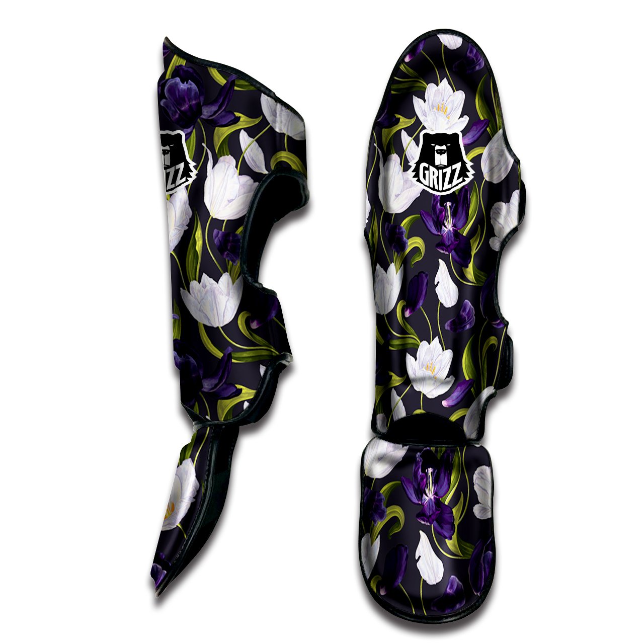 Tulip Purple And White Print Pattern Muay Thai Shin Guards-grizzshop