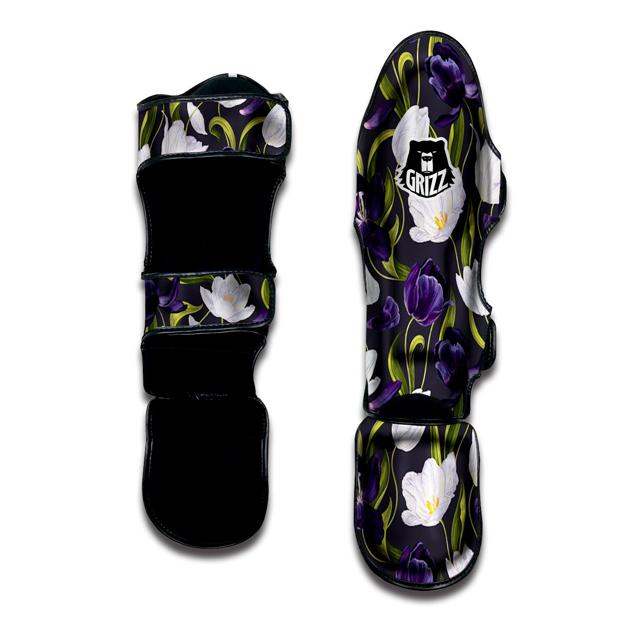 Tulip Purple And White Print Pattern Muay Thai Shin Guards-grizzshop