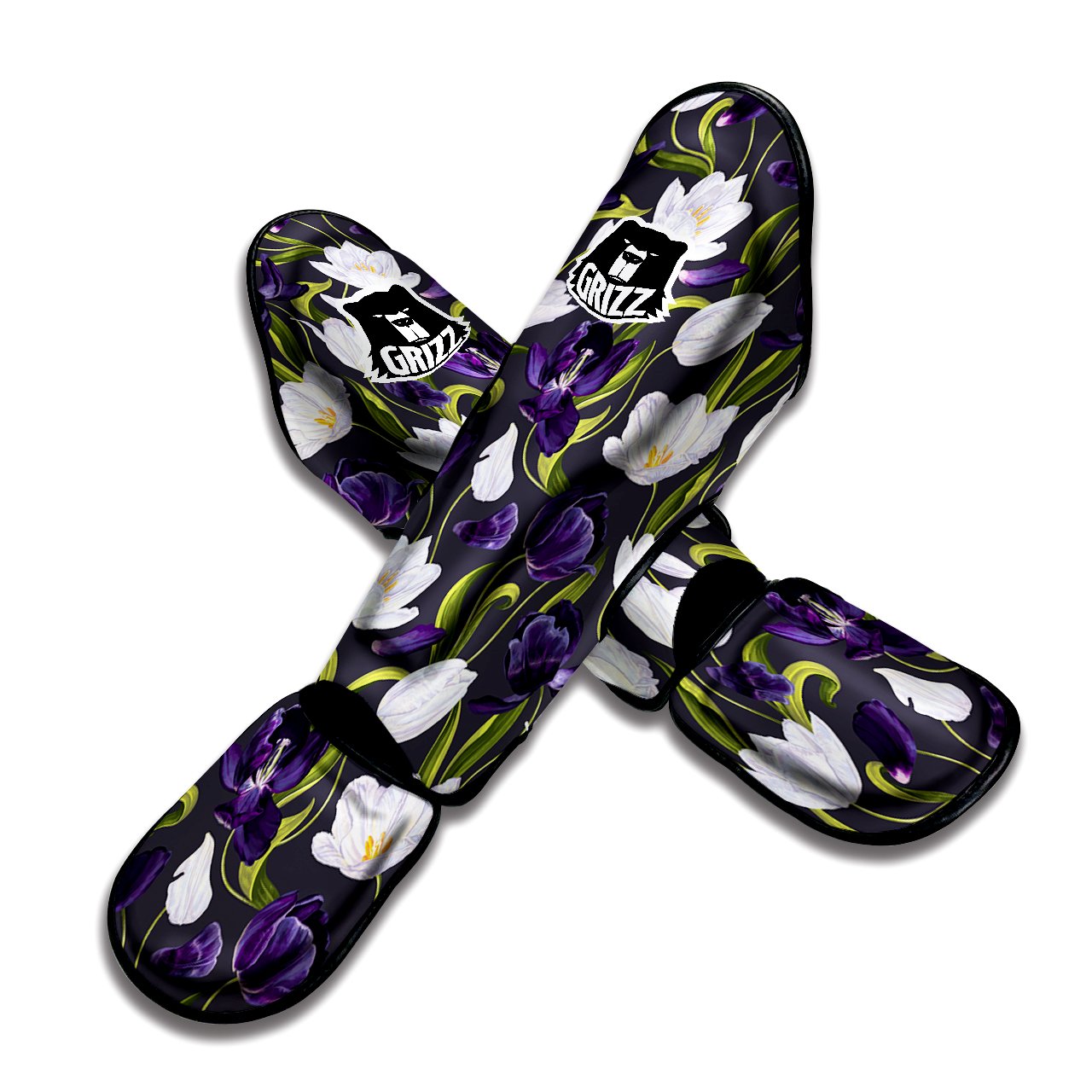 Tulip Purple And White Print Pattern Muay Thai Shin Guards-grizzshop