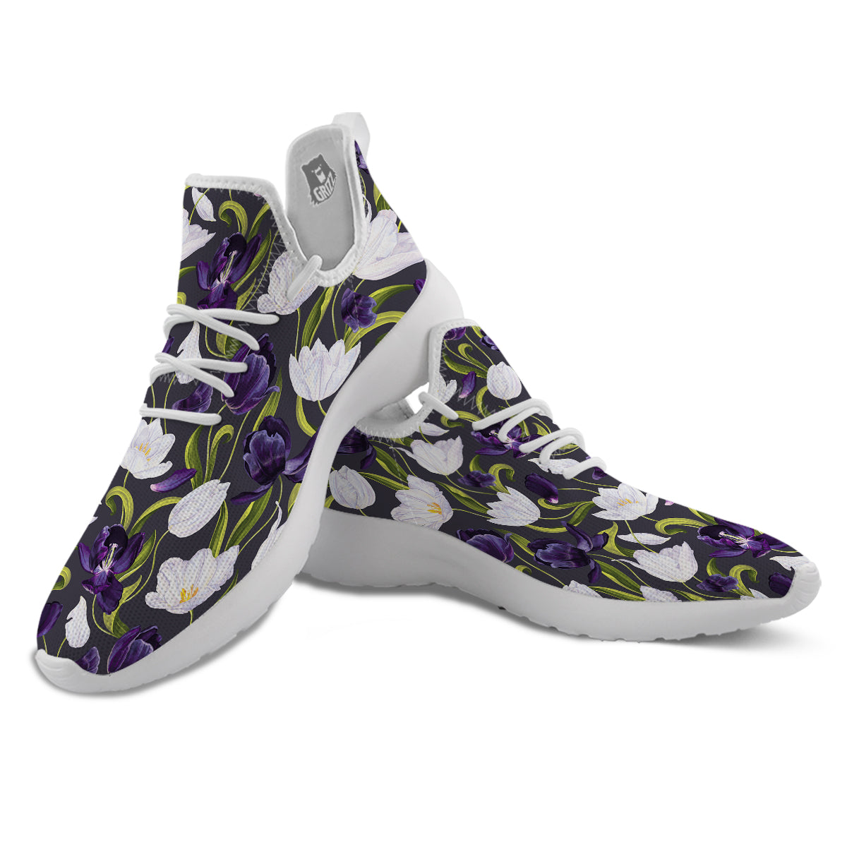 Tulip Purple And White Print Pattern White Athletic Shoes-grizzshop