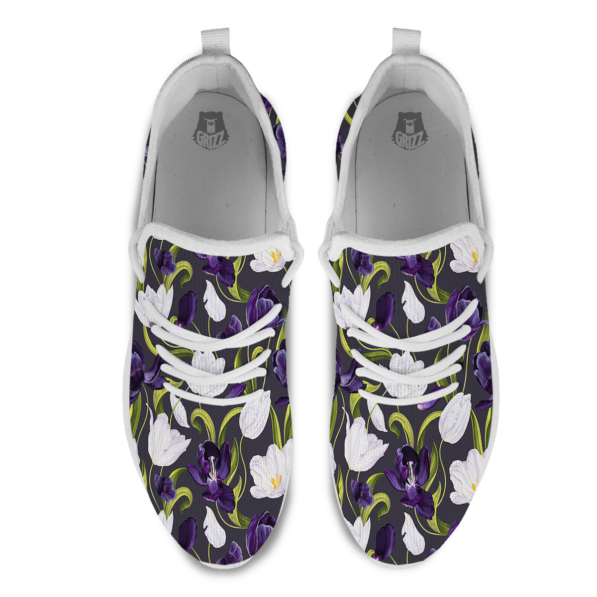 Tulip Purple And White Print Pattern White Athletic Shoes-grizzshop