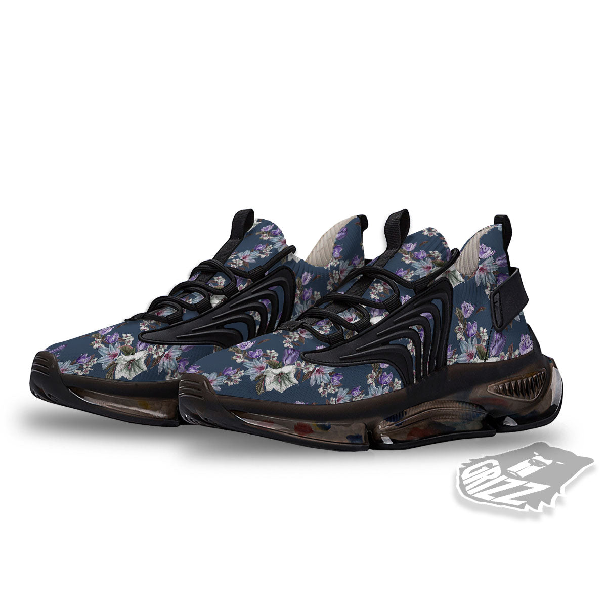 Tulip Purple Watercolor Print Pattern Black Gym Shoes-grizzshop