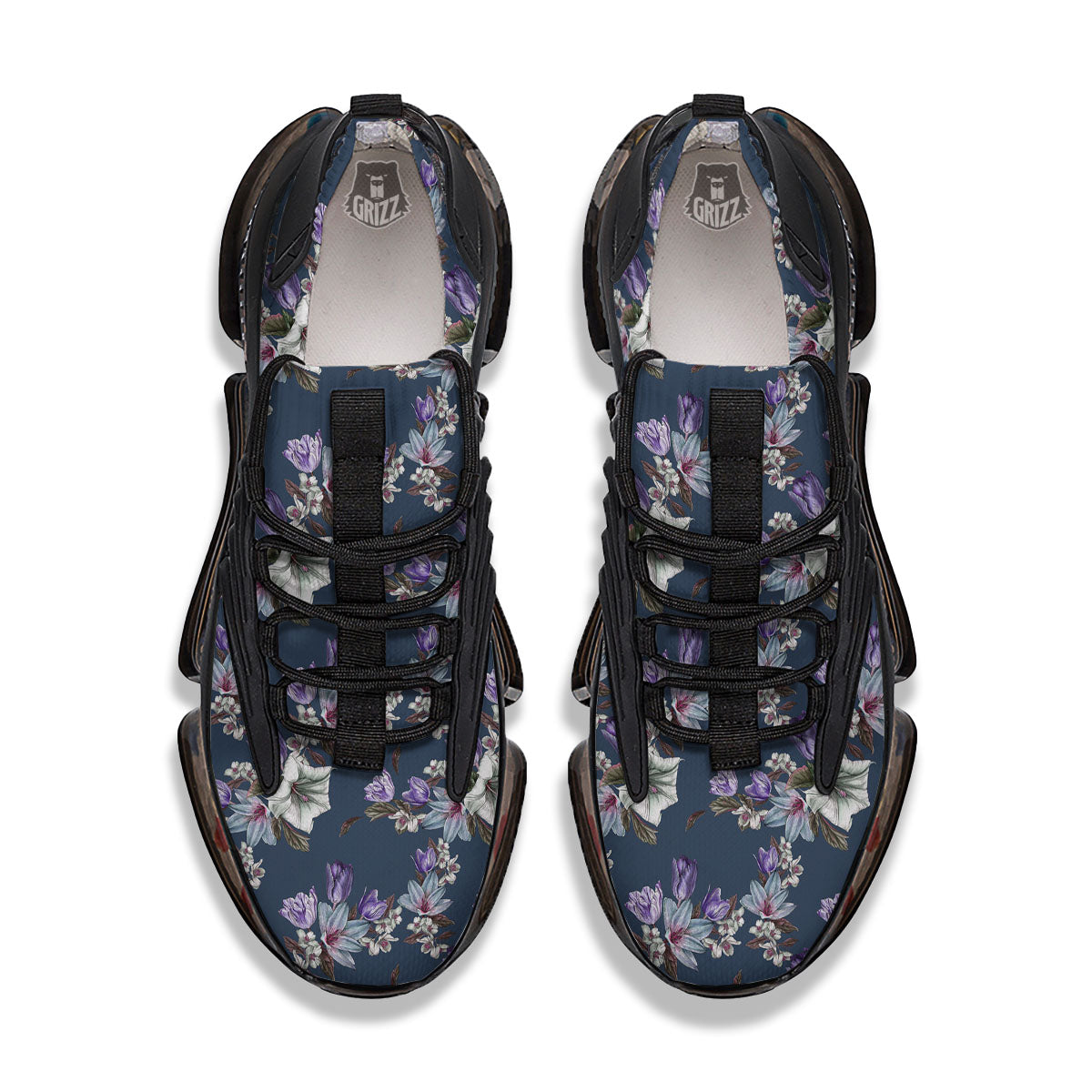 Tulip Purple Watercolor Print Pattern Black Gym Shoes-grizzshop