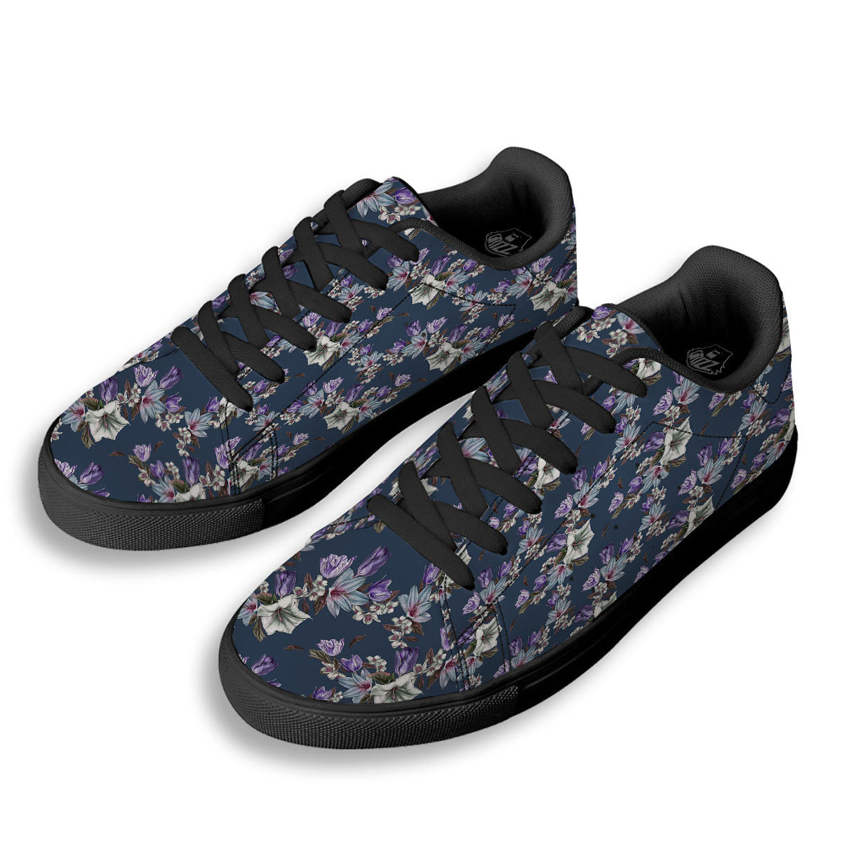 Tulip Purple Watercolor Print Pattern Black Low Top Sneakers-grizzshop