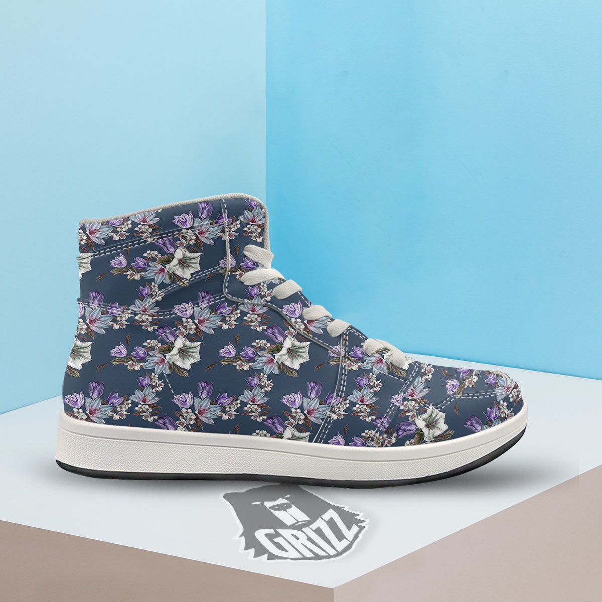 Tulip Purple Watercolor Print Pattern High Top Sneakers-grizzshop