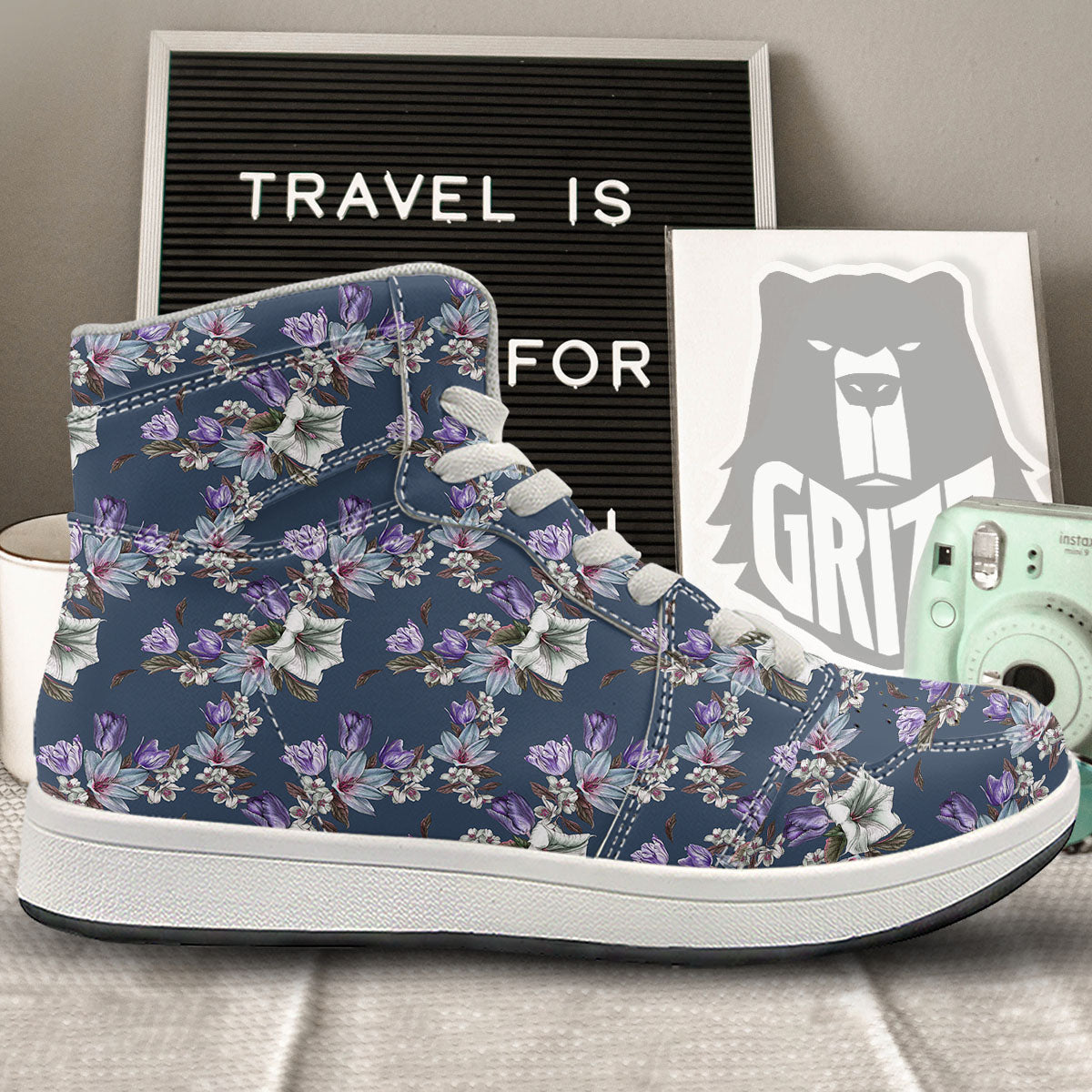 Tulip Purple Watercolor Print Pattern High Top Sneakers-grizzshop