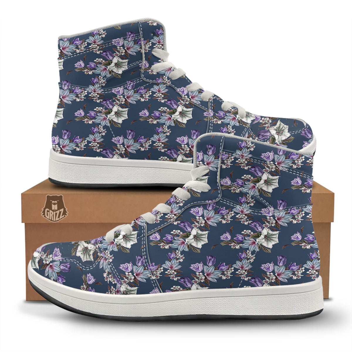Tulip Purple Watercolor Print Pattern High Top Sneakers-grizzshop
