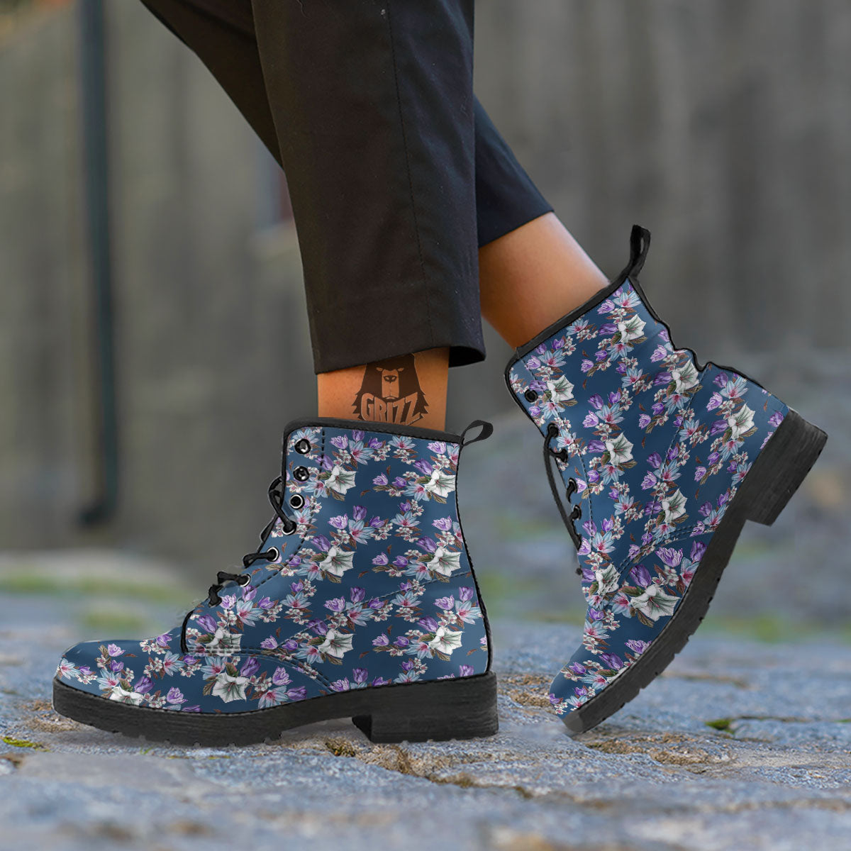 Tulip Purple Watercolor Print Pattern Leather Boots-grizzshop