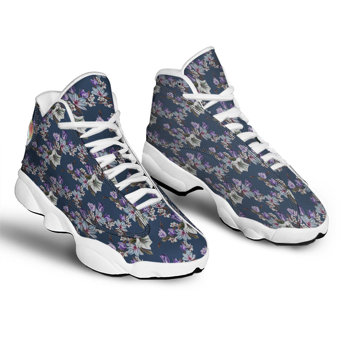 Tulip Purple Watercolor Print Pattern White Basketball Shoes-grizzshop