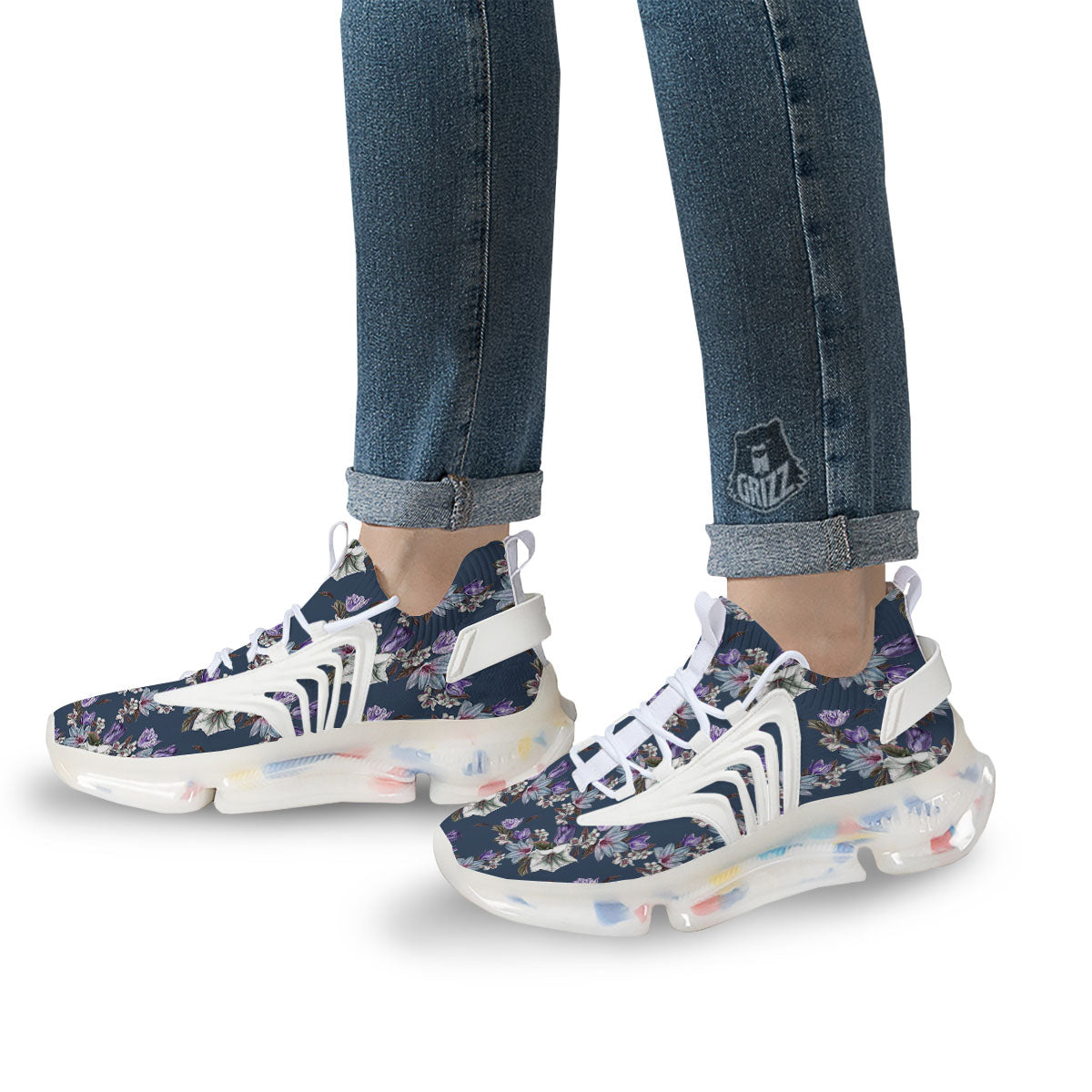 Tulip Purple Watercolor Print Pattern White Gym Shoes-grizzshop