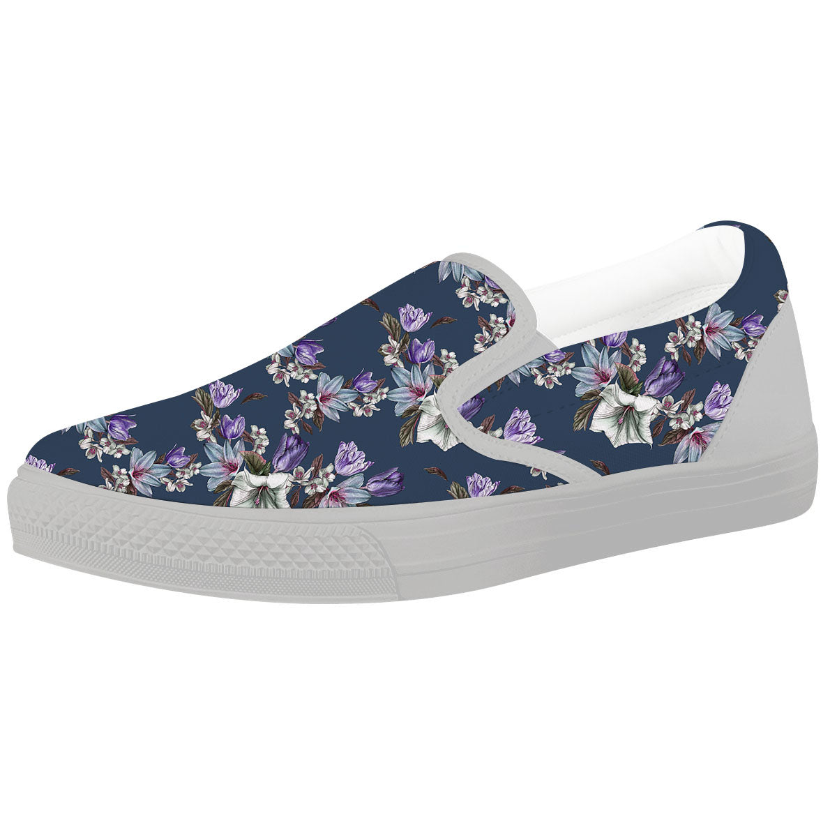 Tulip Purple Watercolor Print Pattern White Slip On Shoes-grizzshop