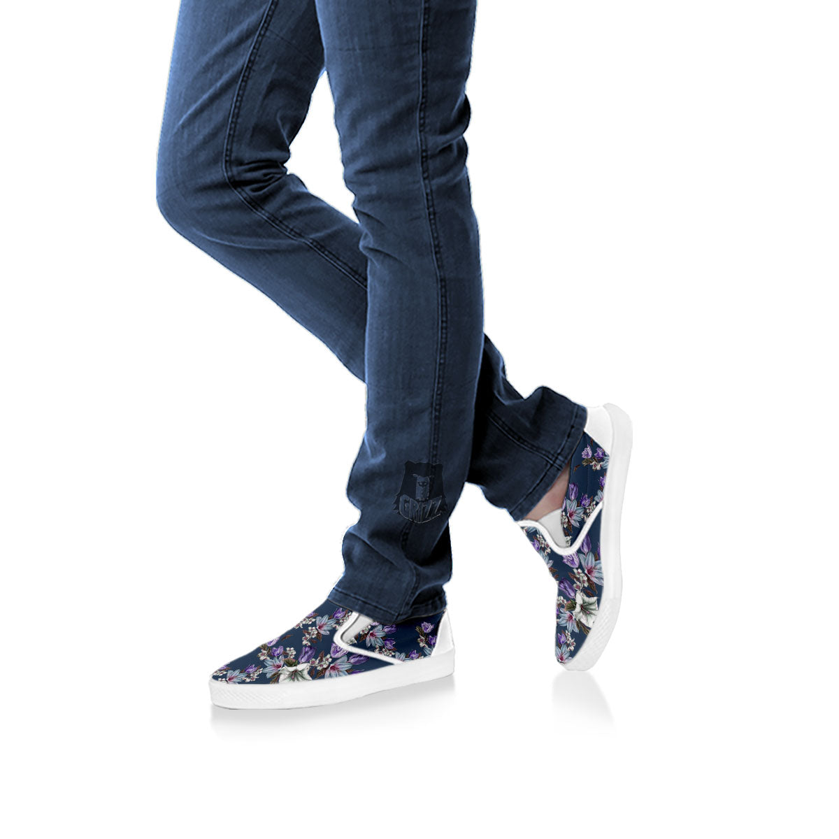 Tulip Purple Watercolor Print Pattern White Slip On Shoes-grizzshop