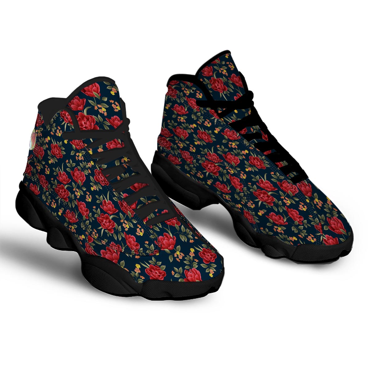 Tulip Red Print Pattern Black Basketball Shoes-grizzshop