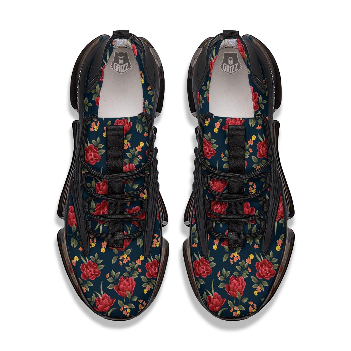 Tulip Red Print Pattern Black Gym Shoes-grizzshop