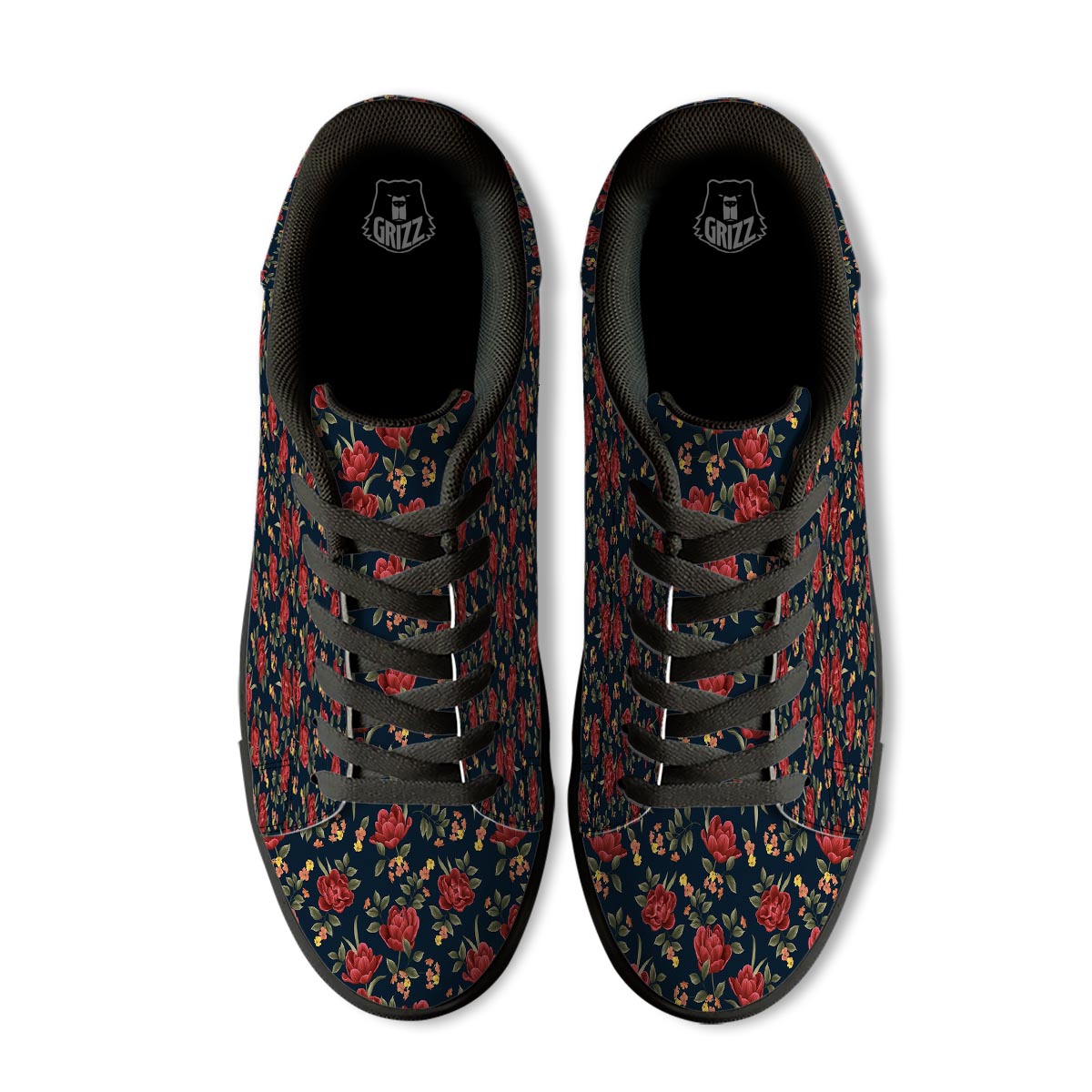 Tulip Red Print Pattern Black Low Top Sneakers-grizzshop