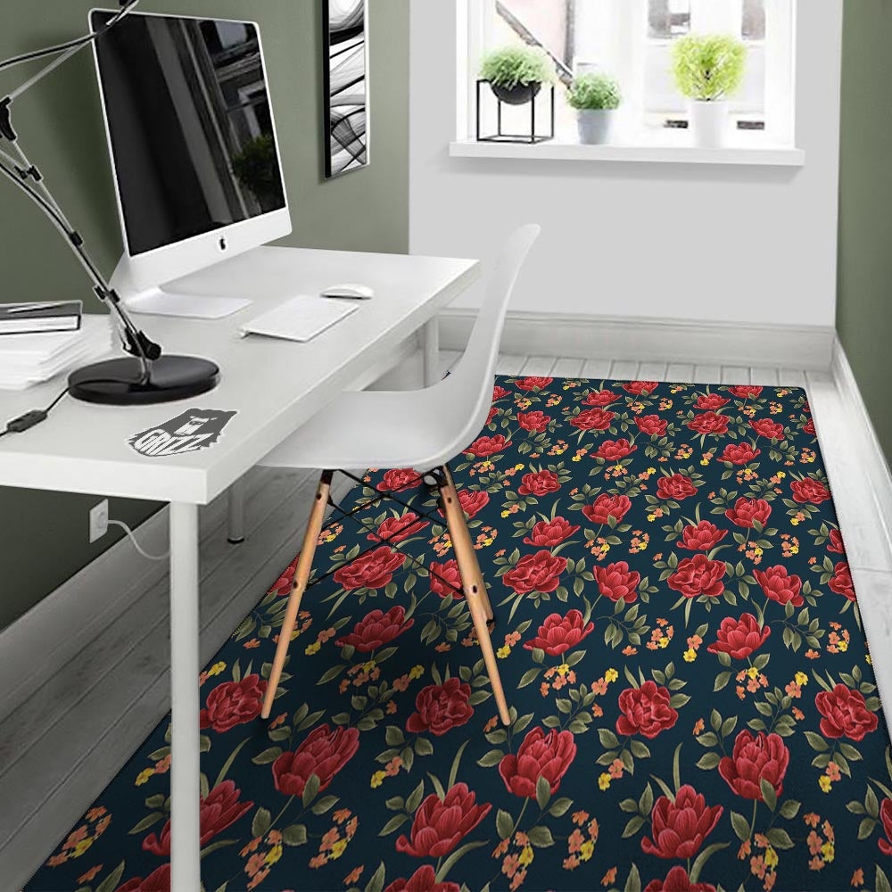 Tulip Red Print Pattern Floor Mat-grizzshop