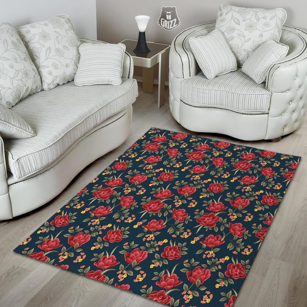 Tulip Red Print Pattern Floor Mat-grizzshop