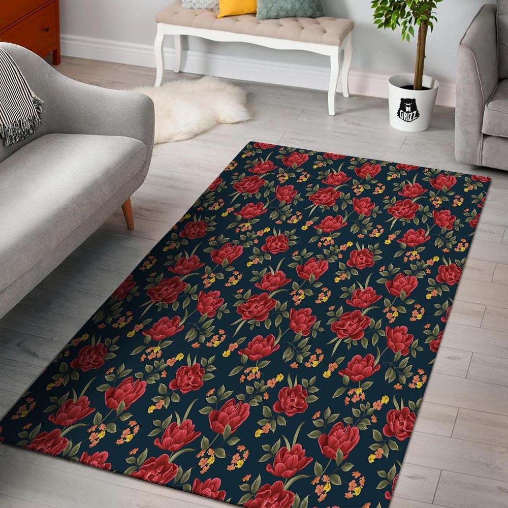 Tulip Red Print Pattern Floor Mat-grizzshop