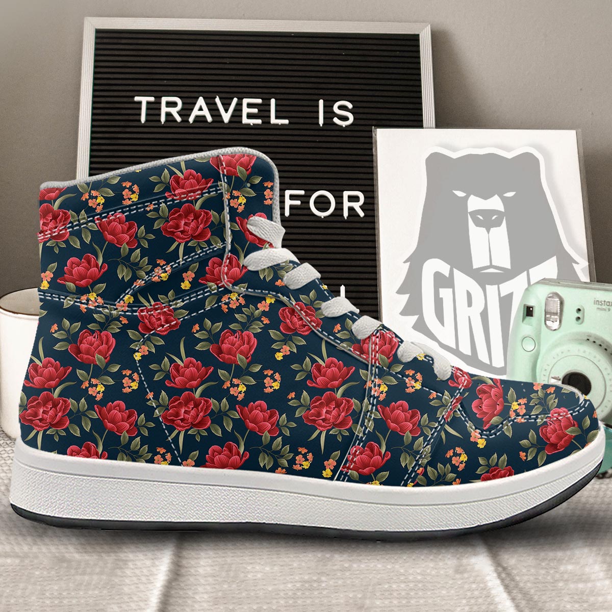Tulip Red Print Pattern High Top Sneakers-grizzshop