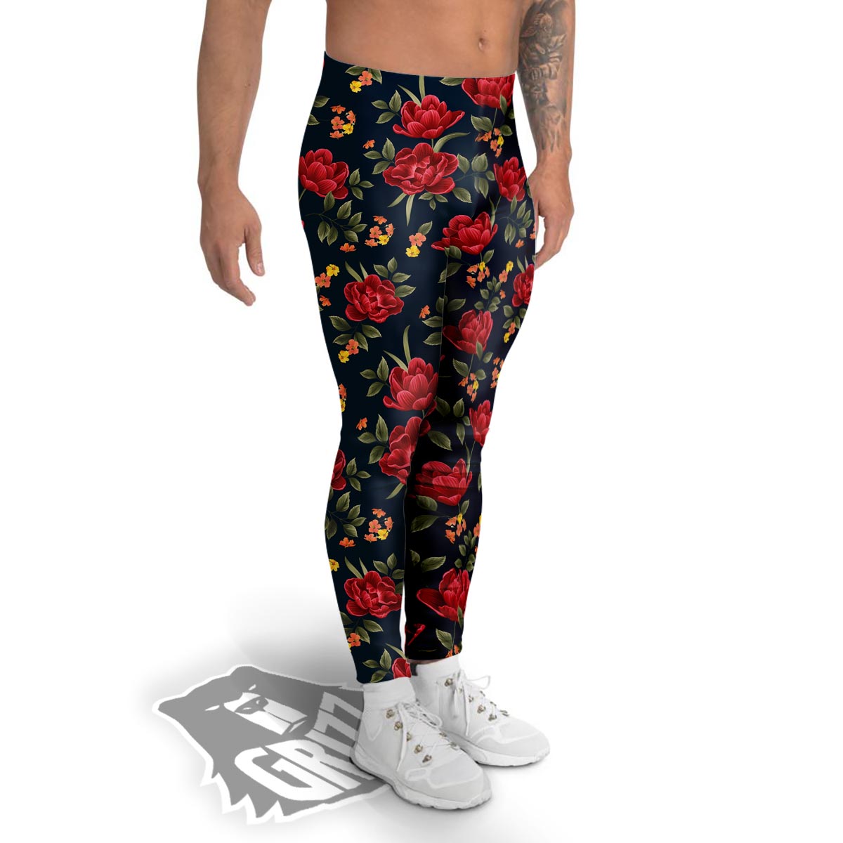 Tulip Red Print Pattern Men's Leggings-grizzshop