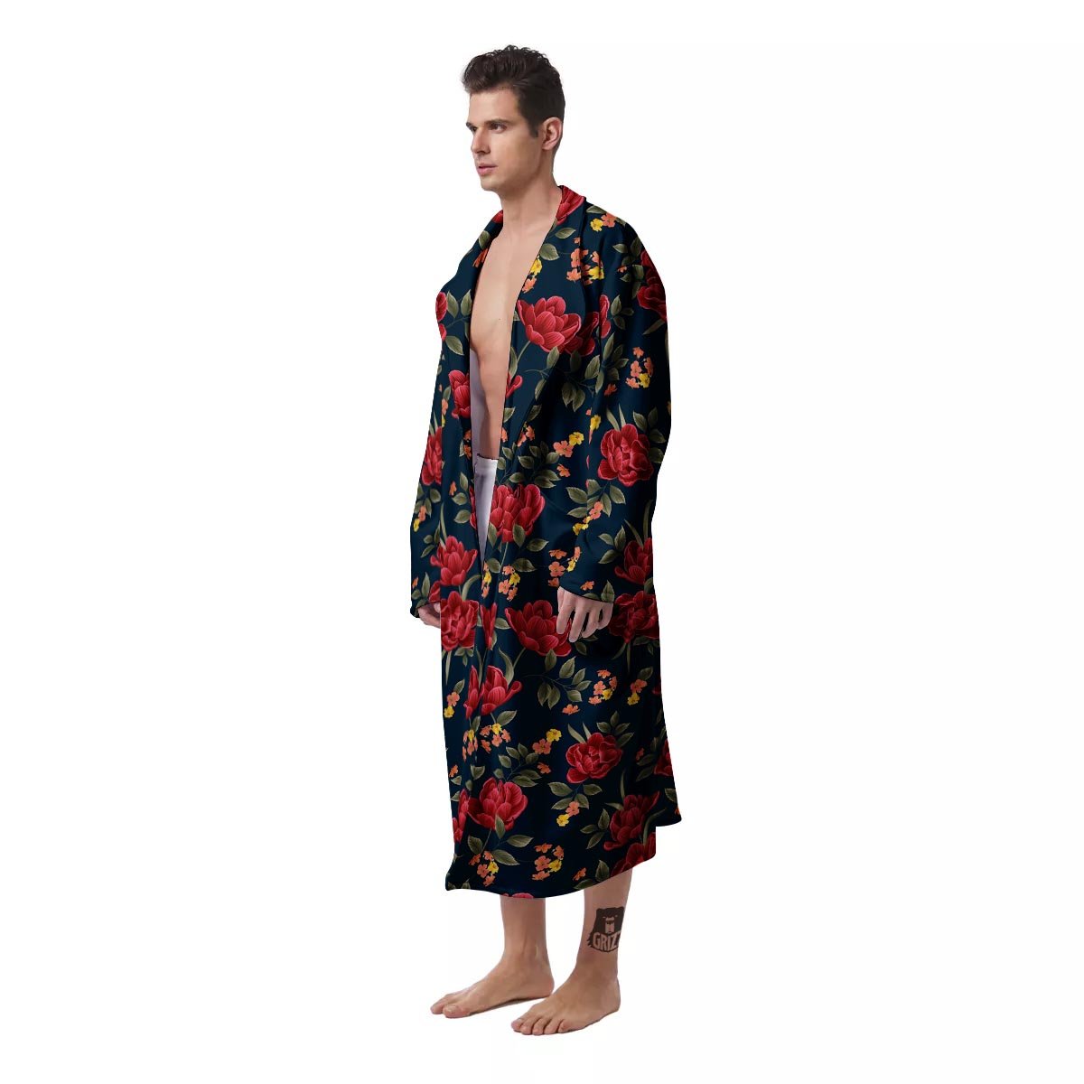 Tulip Red Print Pattern Men's Robe-grizzshop