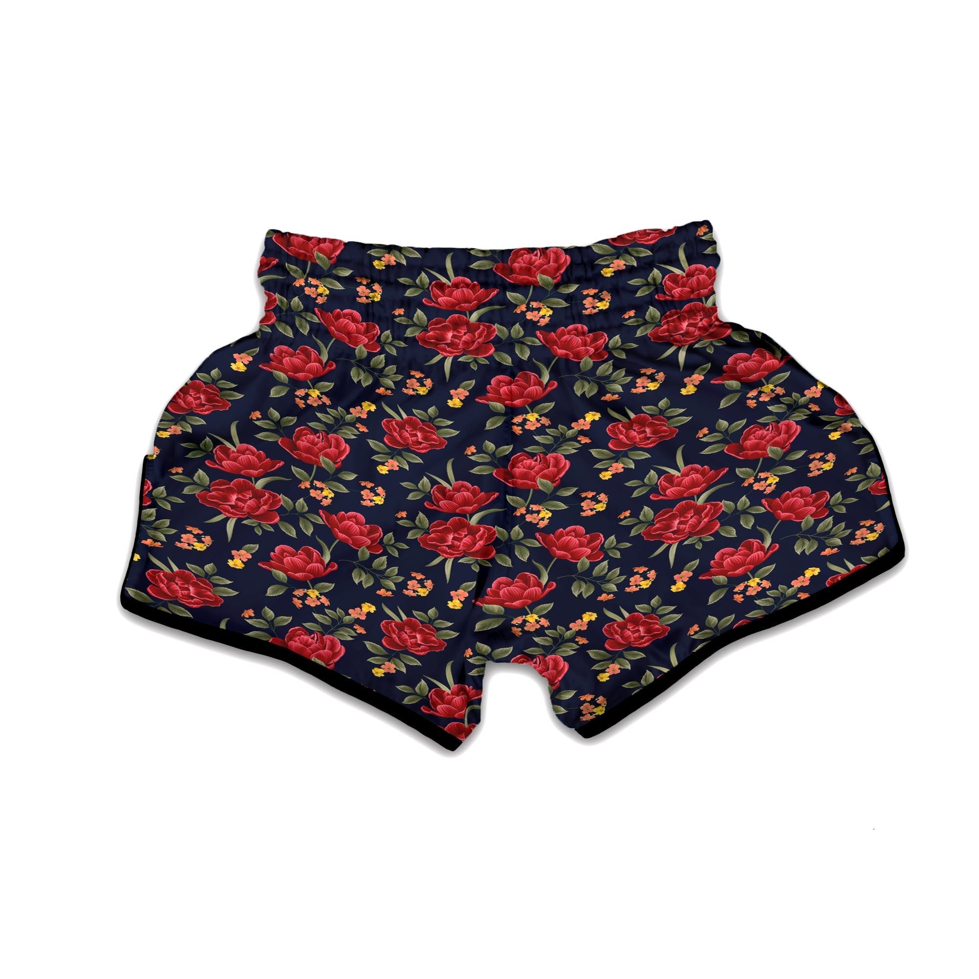 Tulip Red Print Pattern Muay Thai Boxing Shorts-grizzshop