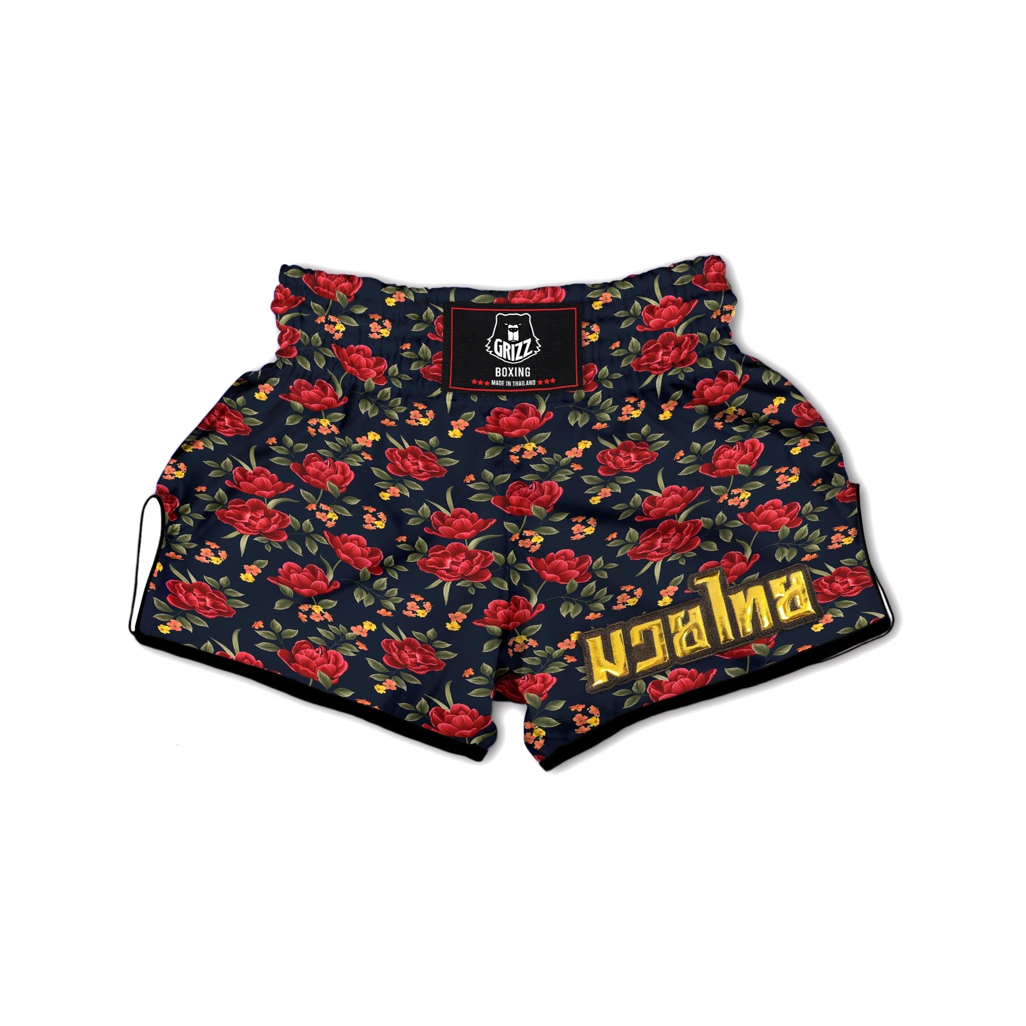 Tulip Red Print Pattern Muay Thai Boxing Shorts-grizzshop