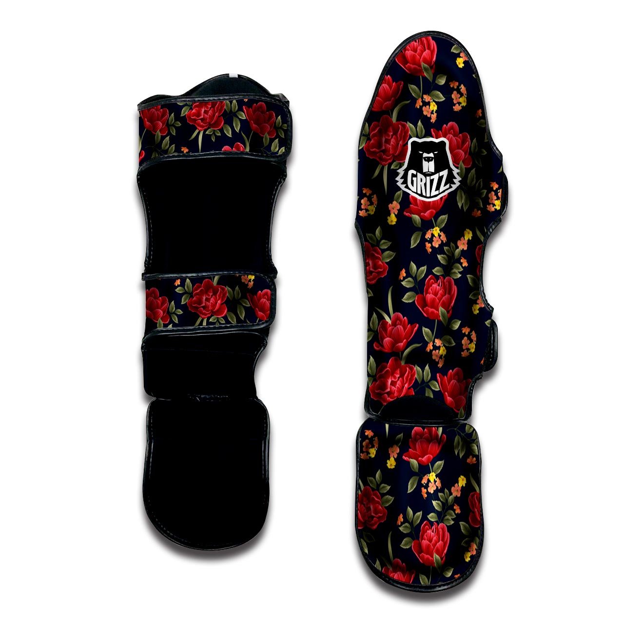 Tulip Red Print Pattern Muay Thai Shin Guards-grizzshop