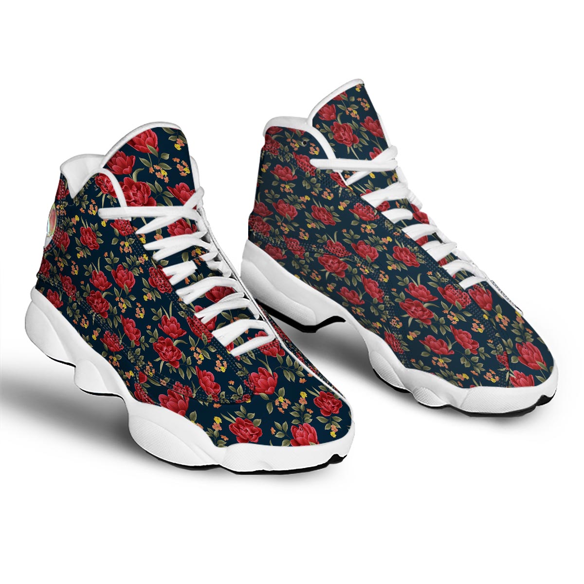 Tulip Red Print Pattern White Basketball Shoes-grizzshop