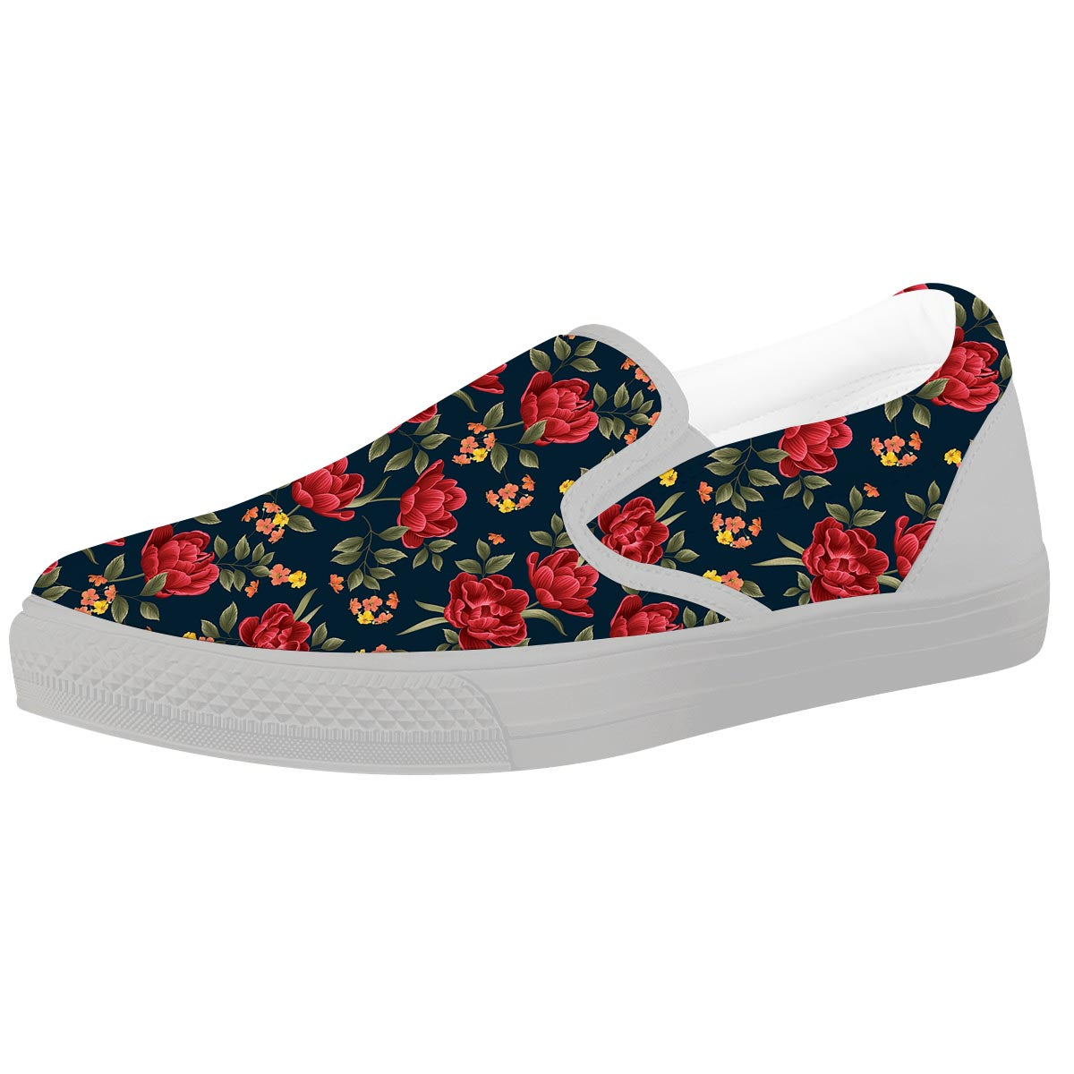 Tulip Red Print Pattern White Slip On Shoes-grizzshop