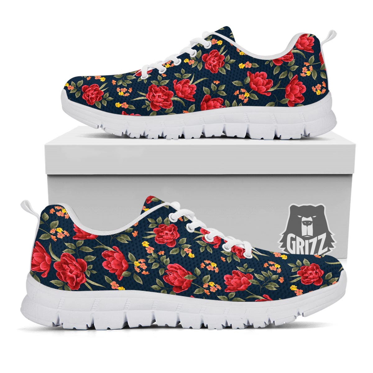 Tulip Red Print Pattern White Sneaker-grizzshop