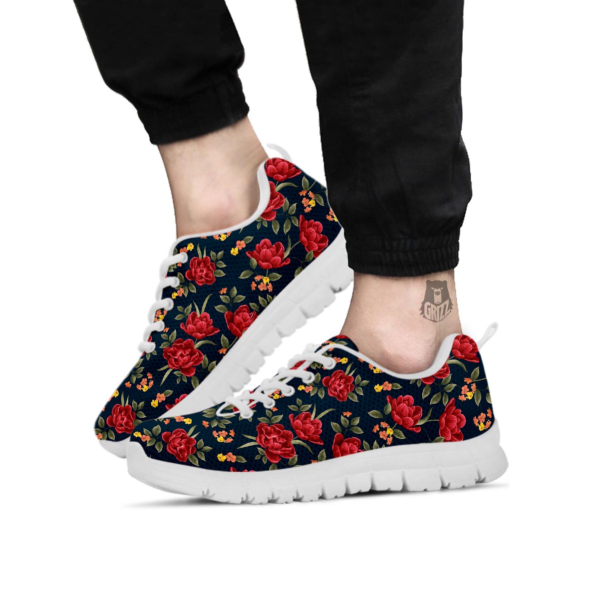 Tulip Red Print Pattern White Sneaker-grizzshop