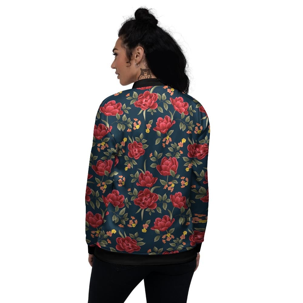 Tulip Red Print Pattern Women's Bomber Jacket-grizzshop